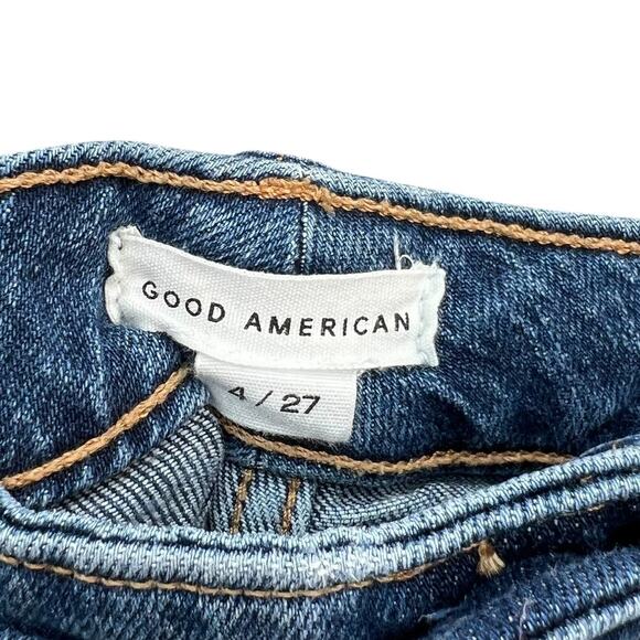 Good American Bombshell Shorts Denim Ripped Distressed Blue Size 4 27 - Picture 9 of 11